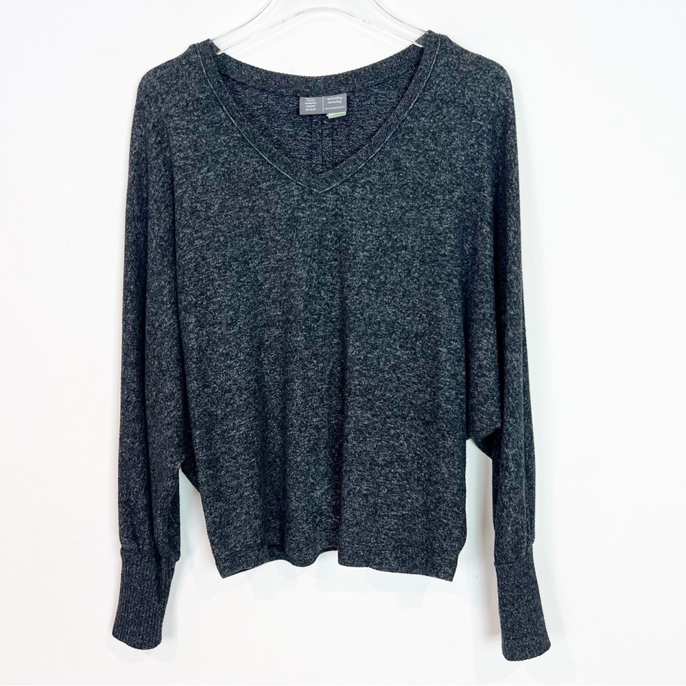 SATURDAY SUNDAY ANTHROPOLOGIE BLACK FLECK KIMONO SLEEVE V-NECK SHIRT SZ XS - Picture 4 of 7